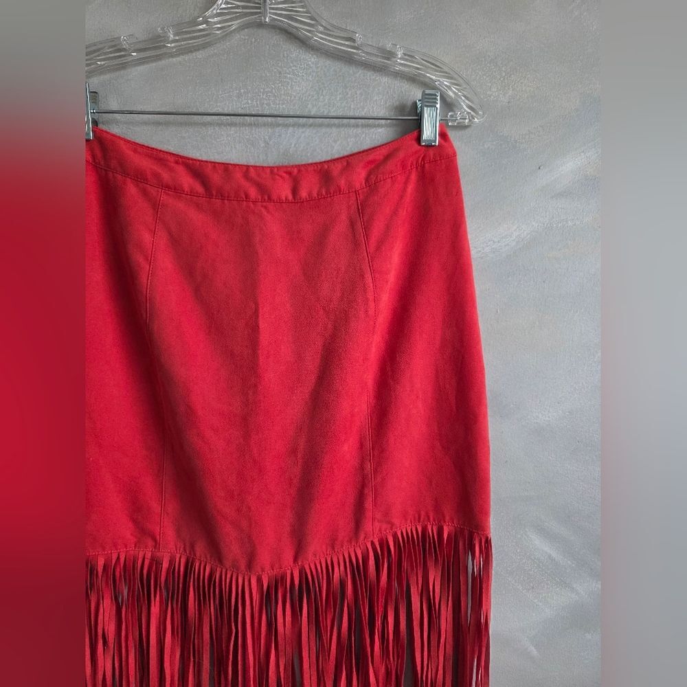 Red Faux Suede Long Fringe Maxi skirt H&M x Coachella Collection Sz 12 - Picture 5 of 12